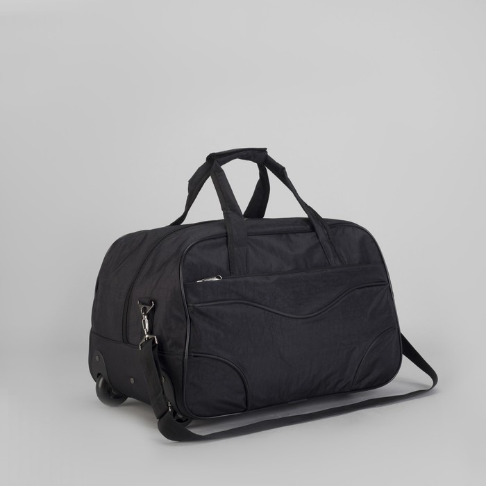 Сумка дорожная на колесах, отдел на молнии, наружный карман, цвет чёрный