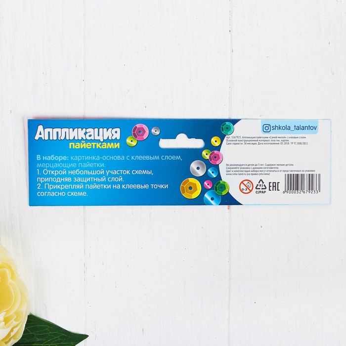 Аппликация пайетками "Самой милой" 21*29,7 с клеевым слоем + 6 цветов пайеток