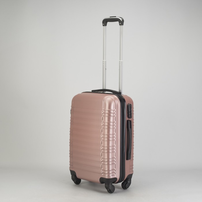 Чемодан малый "Плетение" 20", отдел на молнии, кодовый замок, 4 колеса, цвет пудровый