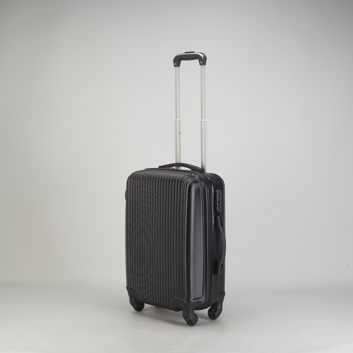 Чемодан малый "Полосы" 20", отдел на молнии, кодовый замок, 4 колеса, цвет чёрный