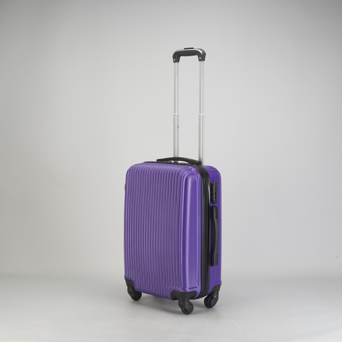 Чемодан малый "Полосы" 20", отдел на молнии, кодовый замок, 4 колеса, цвет фиолетовый