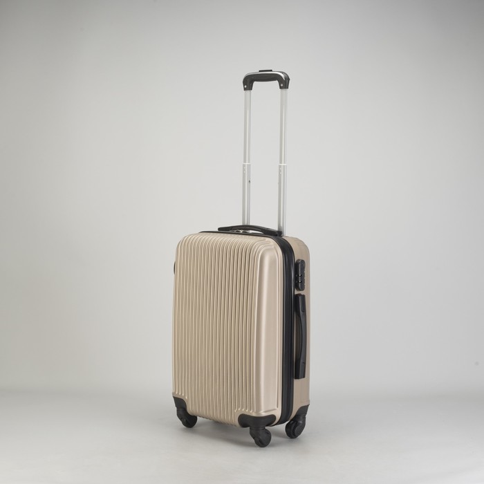 Чемодан малый "Полосы" 20", отдел на молнии, кодовый замок, 4 колеса, цвет бежевый