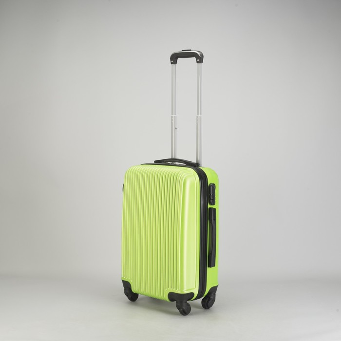 Чемодан малый "Полосы" 20", отдел на молнии, кодовый замок, 4 колеса, цвет зелёный