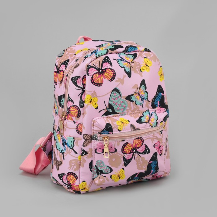 Рюкзак детский "Бабочки", отдел на молнии, наружный карман, 2 боковых кармана, цвет розовый