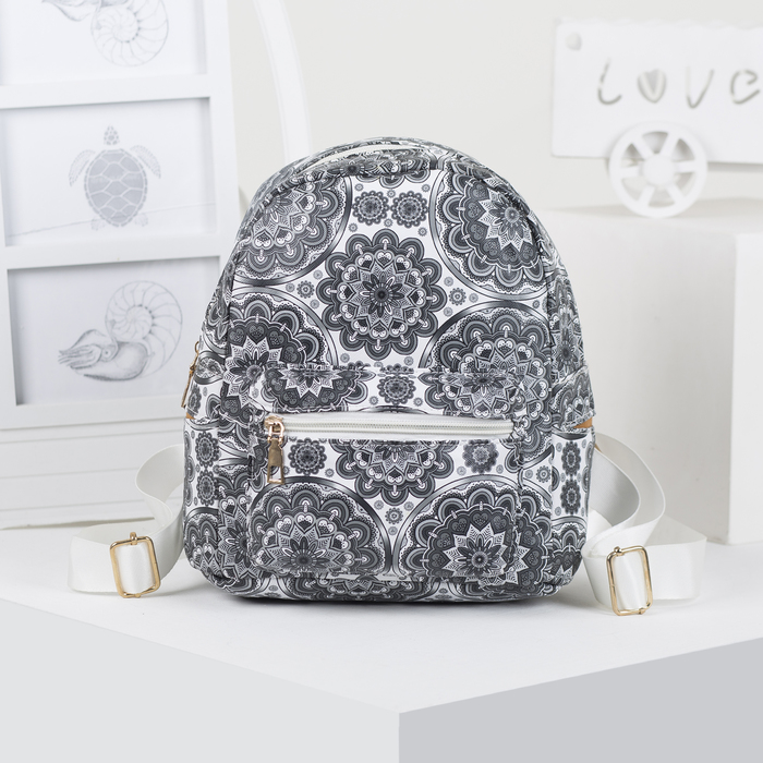 Рюкзак детский "Узоры", отдел на молнии, наружный карман, 2 боковых кармана, цвет чёрный