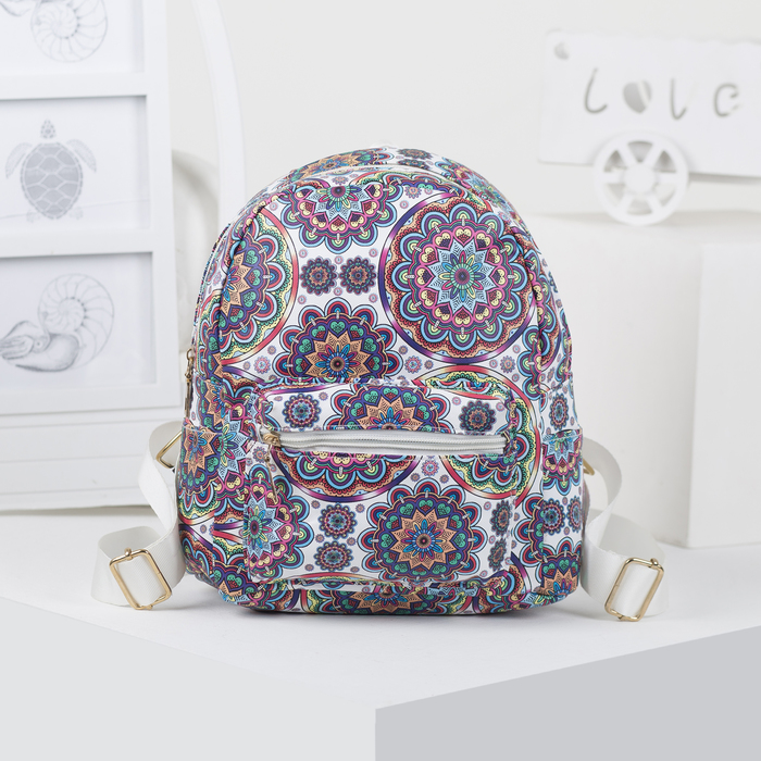 Рюкзак детский "Узоры", отдел на молнии, наружный карман, 2 боковых кармана, голубой