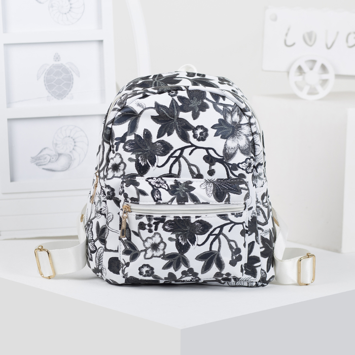 Рюкзак детский "Цветочки", отдел на молнии, наружный карман, 2 боковых кармана, цвет белый