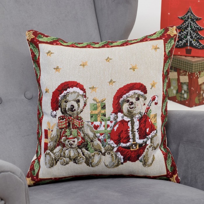 Наволочка декоративная НГ "Новогодние друзья" 43*43 см, хлопок, п/э, гобелен