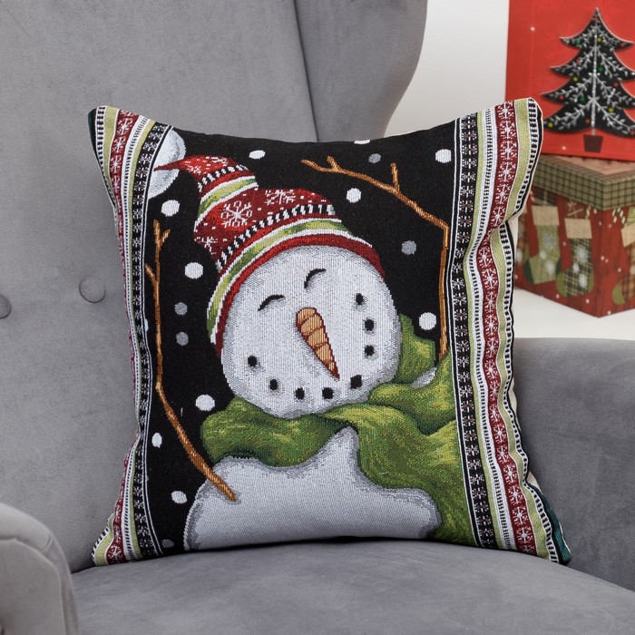 Наволочка декоративная НГ "Счастливый снеговик" 43*43 см, хлопок, п/э, гобелен