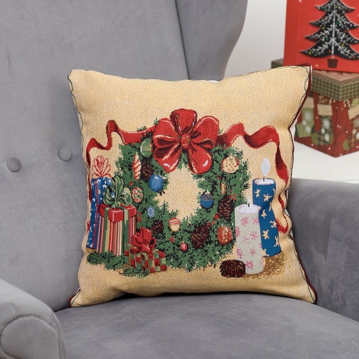 Наволочка декоративная НГ "Новогодние подарки" 43*43 см, хлопок, п/э, гобелен