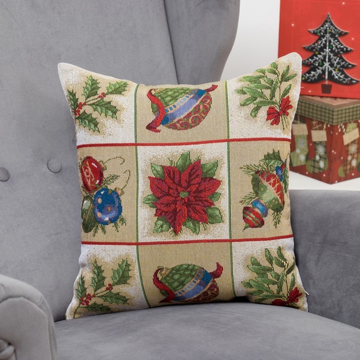 Наволочка декоративная НГ "Рождественские каникулы" 43*43 см, хлопок, п/э, гобелен