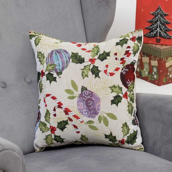 Наволочка декоративная НГ "Новогодние украшения" 43*43 см, хлопок, п/э, гобелен