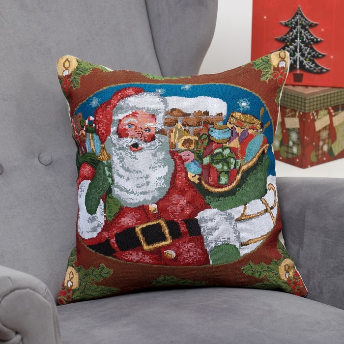 Наволочка декоративная НГ "Веселый Дедушка Мороз" 43*43 см, хлопок, п/э, гобелен