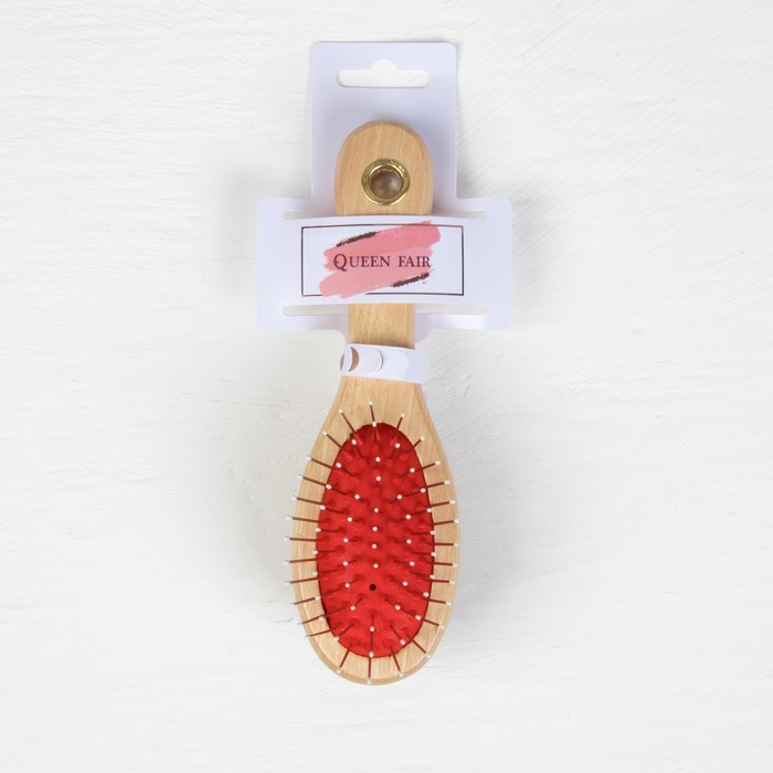 Расчёска массажная, овальная, цвет красный/бежевый