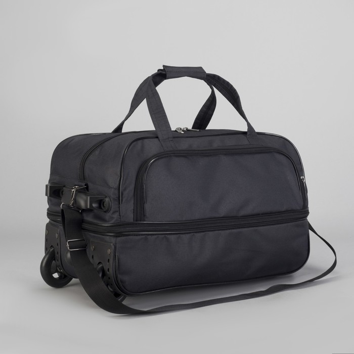 Сумка дорожная на колесах, отдел на молнии, наружный карман, цвет чёрный