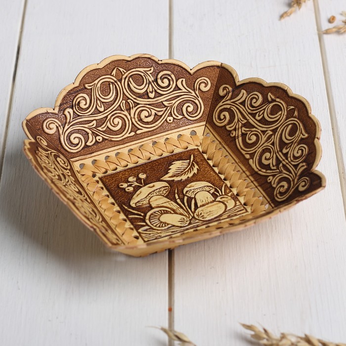 Тарелка «Грибочки», 16×16×5 см, береста