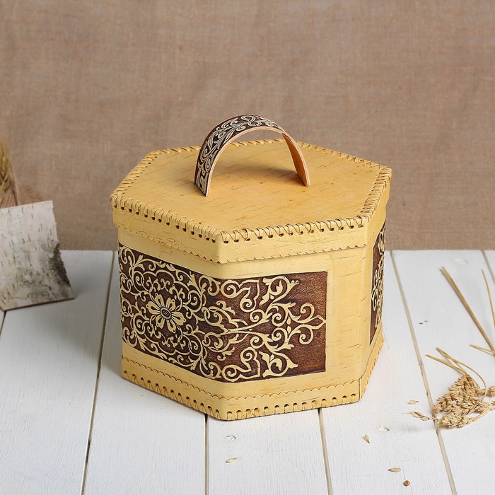 Короб «Цветы», 24×24×17 см, береста