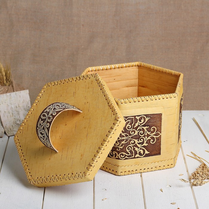 Короб «Цветы», 24×24×17 см, береста