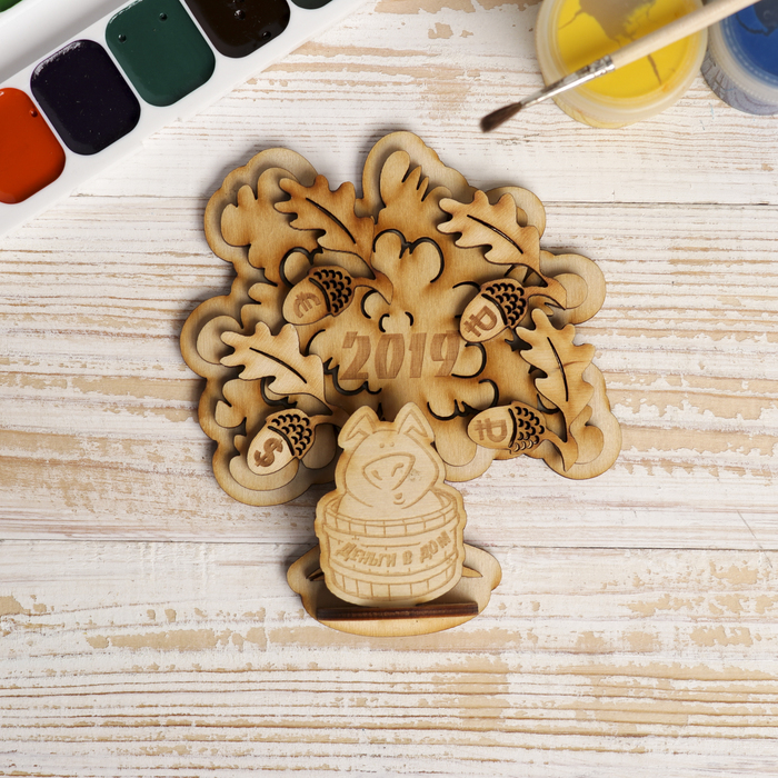 Магнит объемный "Деньги в дом" из фанеры 12,5х13,5х2,5 см