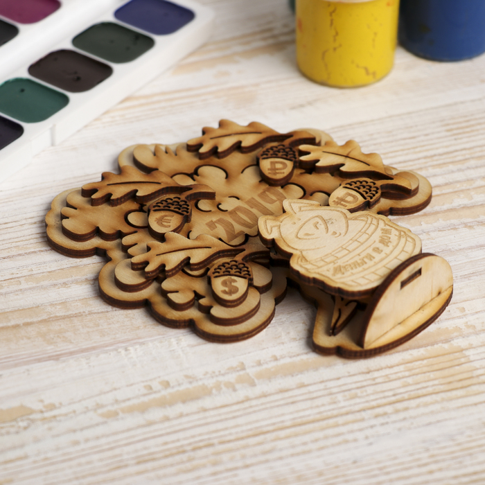 Магнит объемный "Деньги в дом" из фанеры 12,5х13,5х2,5 см