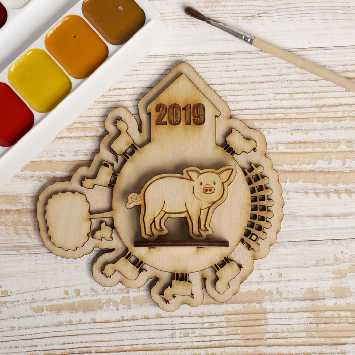 Магнит объемный "Ферма 2019" из фанеры 12х12х2,5 см