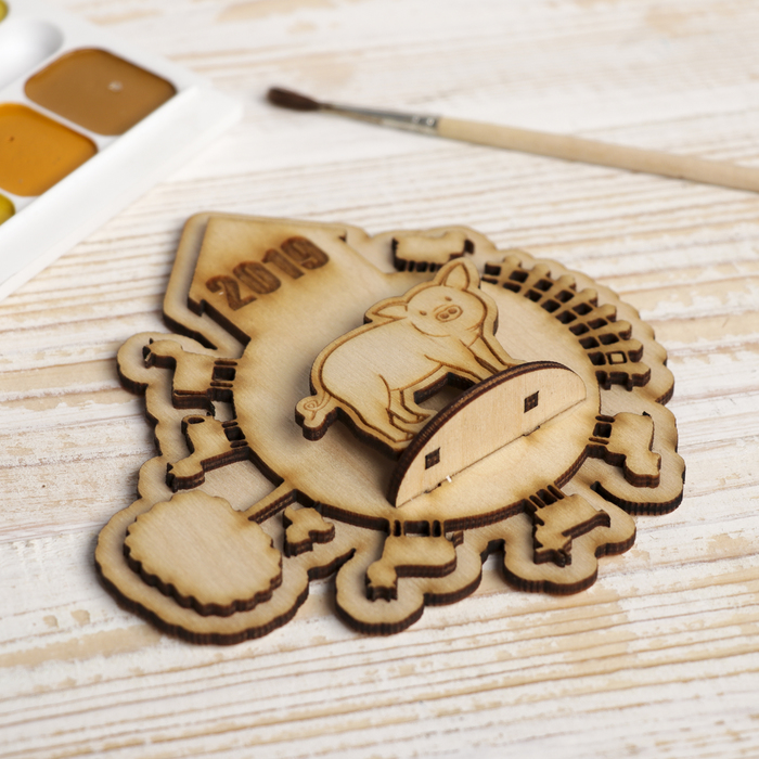 Магнит объемный "Ферма 2019" из фанеры 12х12х2,5 см