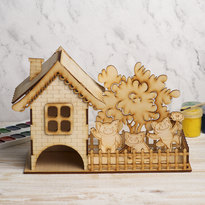 Чайный домик для декора "Три поросёнка" из фанеры 28х19х12 см