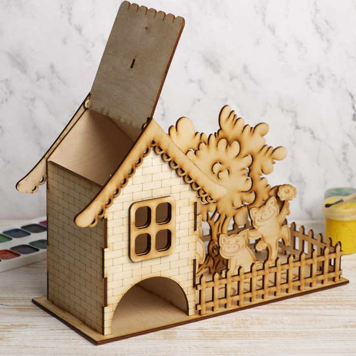 Чайный домик для декора "Три поросёнка" из фанеры 28х19х12 см