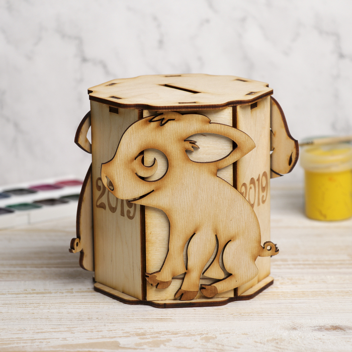 Копилка для декора "Поросёнок - 3" малая из фанеры 11х12,5х11 см