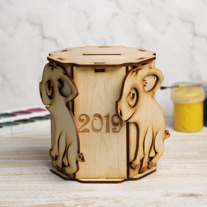 Копилка для декора "Поросёнок - 3" малая из фанеры 11х12,5х11 см