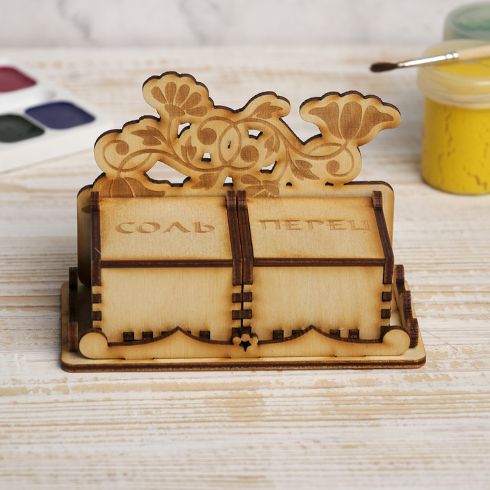 Набор для специй для декора "Пара Соль/Перец" из фанеры  (2 шт) 12,5х8,5х6,5 см