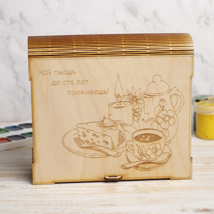 Коробка для декора "Чай пьешь, до ста лет проживешь" из фанеры 19,5х6,5х17,5 см