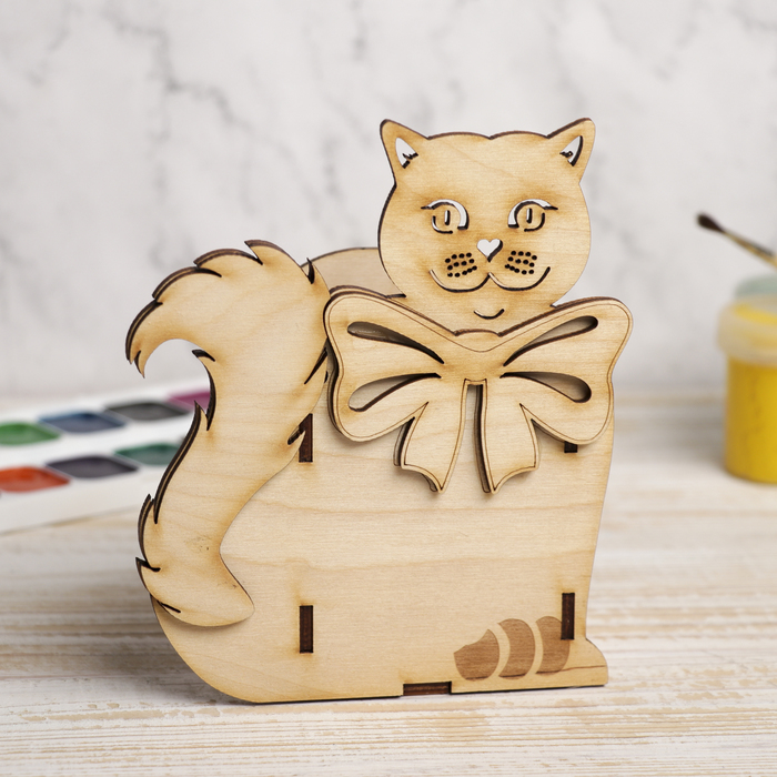 Копилка для декора "Кошечка" из фанеры 12х14х6 см