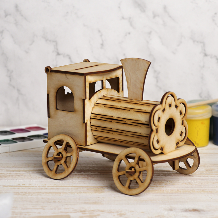 Копилка для декора "Паровозик" из фанеры 19х11,5х15 см