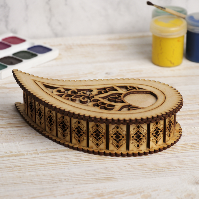 Шкатулка для декора в восточном стиле"Капля" из фанеры 19х4х10 см