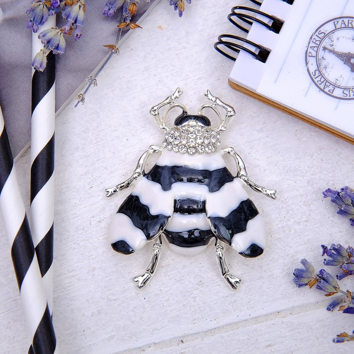 Брошь "Жучок летающий", цвет черно-белый