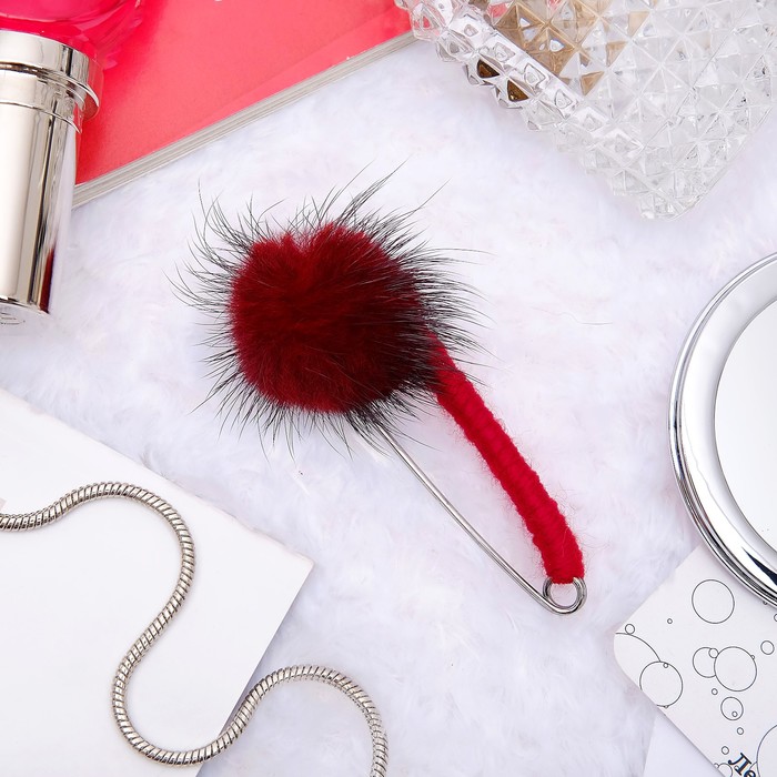 Булавка "Пушистик", 7см, цвет бордовый