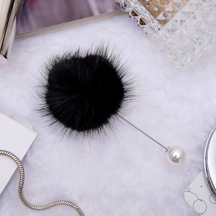 Булавка "Пушистик" с бусиной, 8см, цвет черный