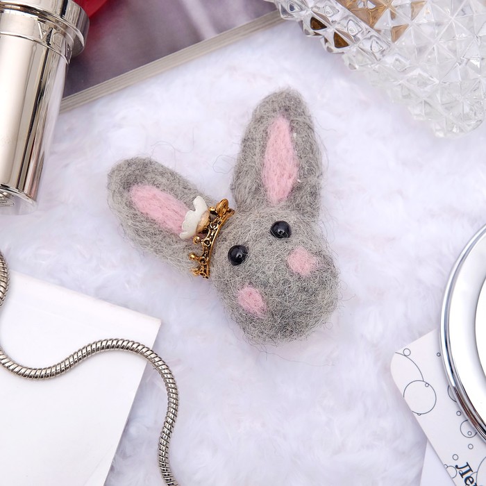 Брошь "Мышка", цвет серо-розовый