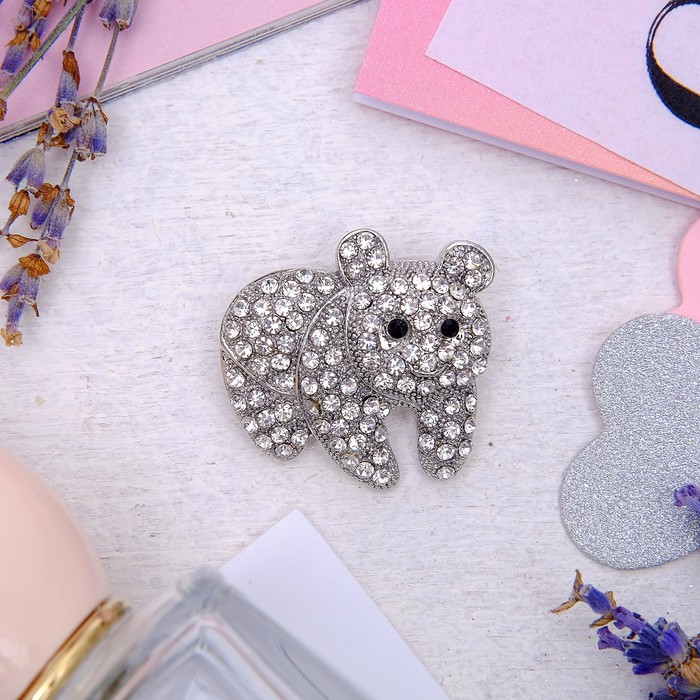 Брошь "Медвежонок" полярный, цвет белый в серебре