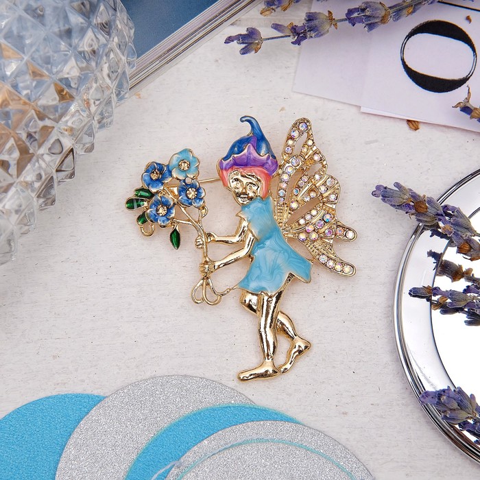 Брошь "Эльф", цветная в золоте