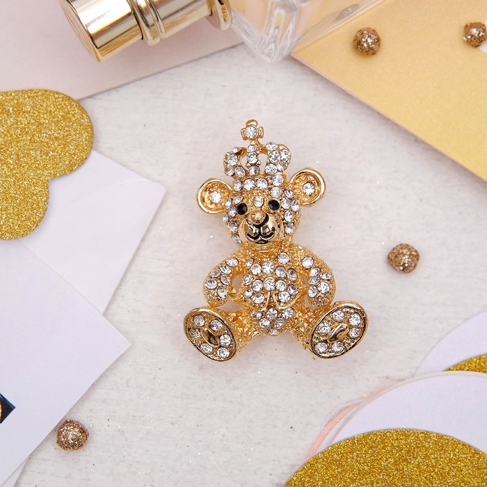 Брошь "Мишка" роял, цвет белый в золоте