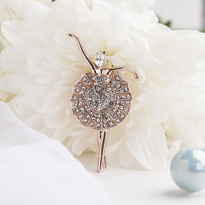 Брошь "Балерина" адажио, цвет белый в розовом золоте