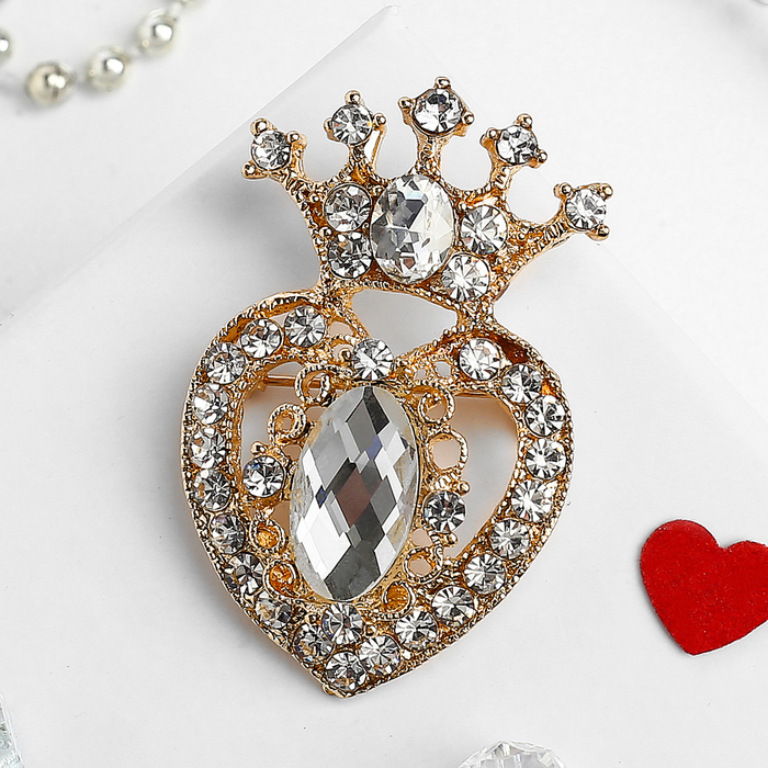 Брошь "Сердце королевы", цвет белый в золоте