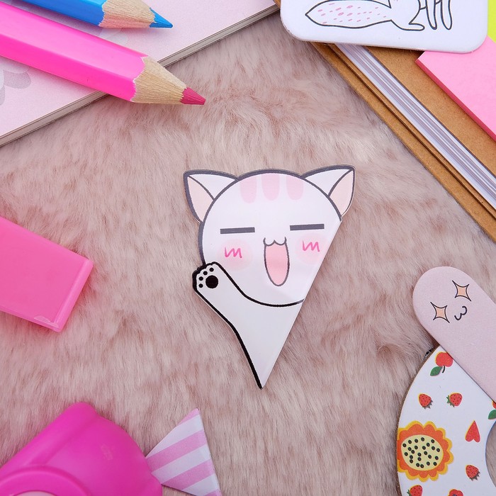 Брошь "Киса", цвет бело-розовый