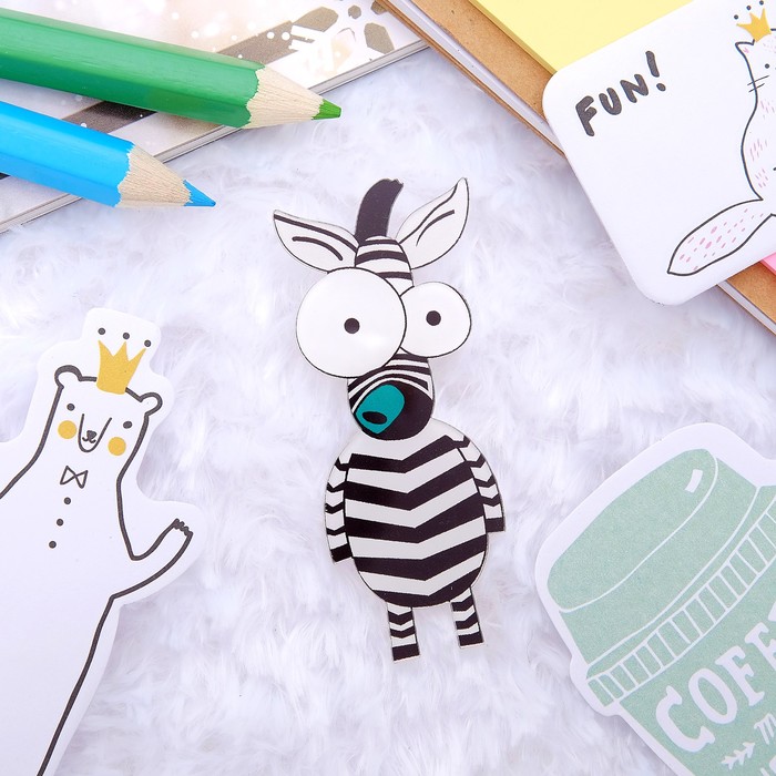 Брошь "Зебра мультяшная", цвет черно-белый