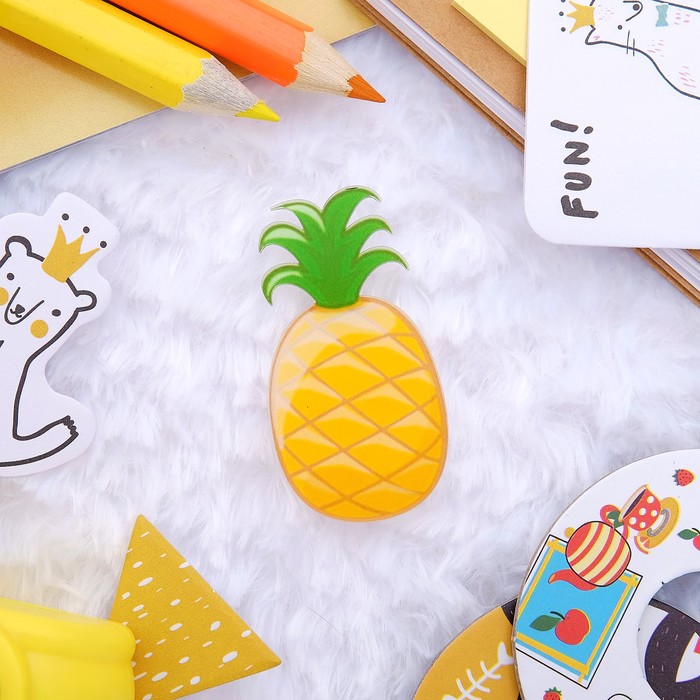 Брошь "Ананас мультяшный", цвет желто-зеленый