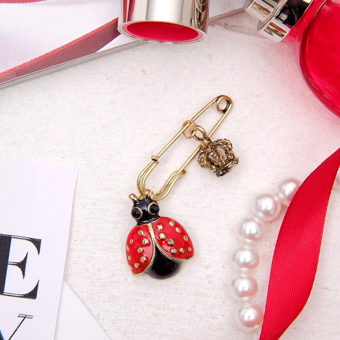 Булавка "Божья коровка" роял, 3,5см,цвет черно-красный в золоте