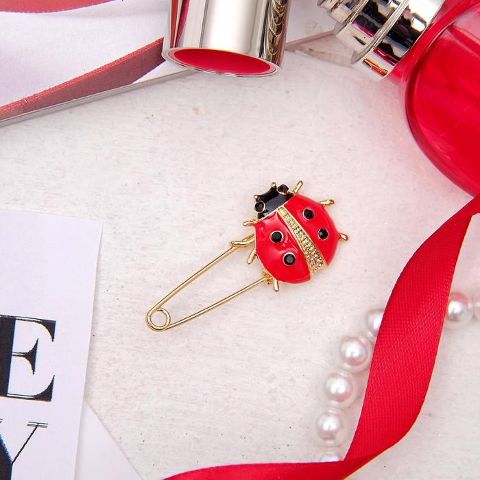 Булавка "Божья коровка" 4,5см, цвет черно-красный в золоте