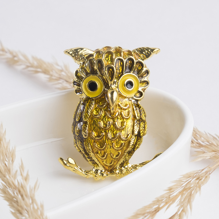 Брошь "Сова" с ушками, цвет коричневый в золоте